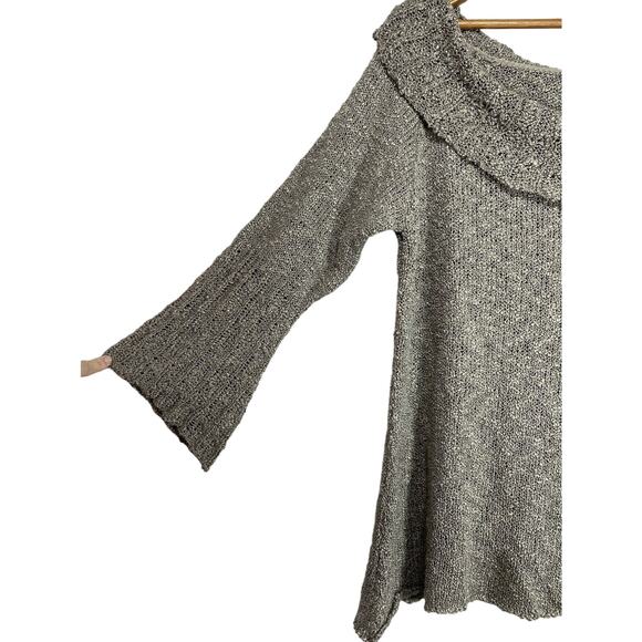 SAGA Sweater Gray Soft Popcorn Flutter Sleeve Raw Hem Lagenlook Boho Relaxed Fit - Picture 2 of 9